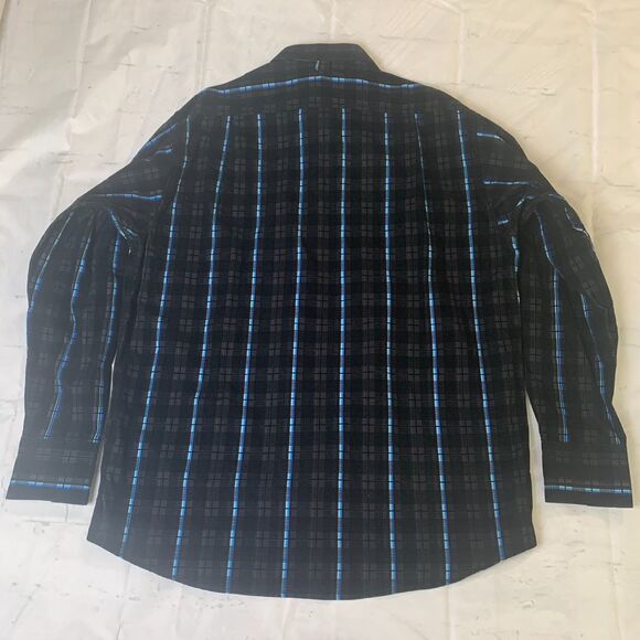 Men's Visconti Uomo 2Ply Mercerized Cotton Black/Blue Dress Shirt Size XXL - Picture 2 of 6